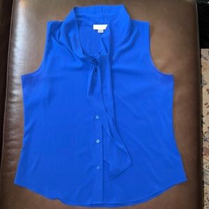 Calvin Klein Regatta Blue Women's Sleeveless Tie Neck Woven Blouse